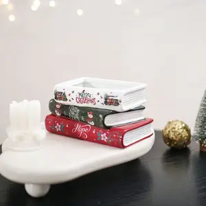 Bohemian Style Ceramic Vase, Christmas Book Stack Design, Perfect for Succulents & Hydroponics, Home Decor, Wedding, Holiday Gift