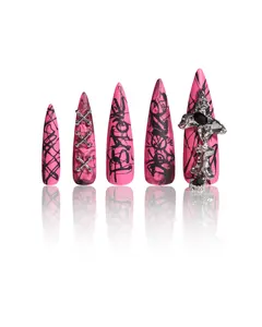 PSYTONE PINK PUNK, Press On Nails, Fake Nails with Glue, in 15 Sizes 30 Nails, Light Weight & Fit Perfectly Nail Tips, Extra Long Almond, Reusable, Chic Nail Art, Runway Look Design, Long Nails
