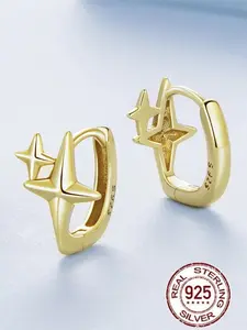 925 Sterling Silver Star Design Hoop Earrings, Fashionable Earrings for Women & Girls, Trendy All-match & Exquisite Jewelry for Birthday Gift