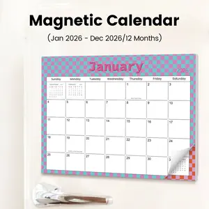 2026 Magnetic Monthly Wall Planner Calendar, 12 Pages with Bright Grid Borders, Kitchen or Dorm Room Organizer Reminder Board