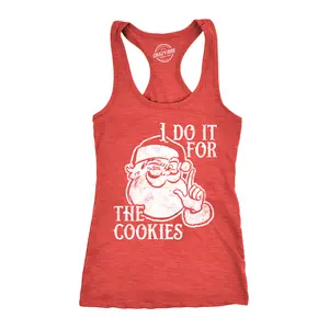 Womens I Do It for The Cookies Fitness Tank Funny Xmas Santa Claus Sweet Treat Lovers Sleeveless Tee for Ladies Funny Racerback Tank Cute Slimming Tank tops comfortable soft top Christmas Tank Top for Women Red -
