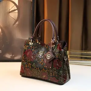 Floral Handbag for Women, Autumn Winter New Arrival, Hand-Painted Tote with Zipper Closure, Elegant Mom Purse