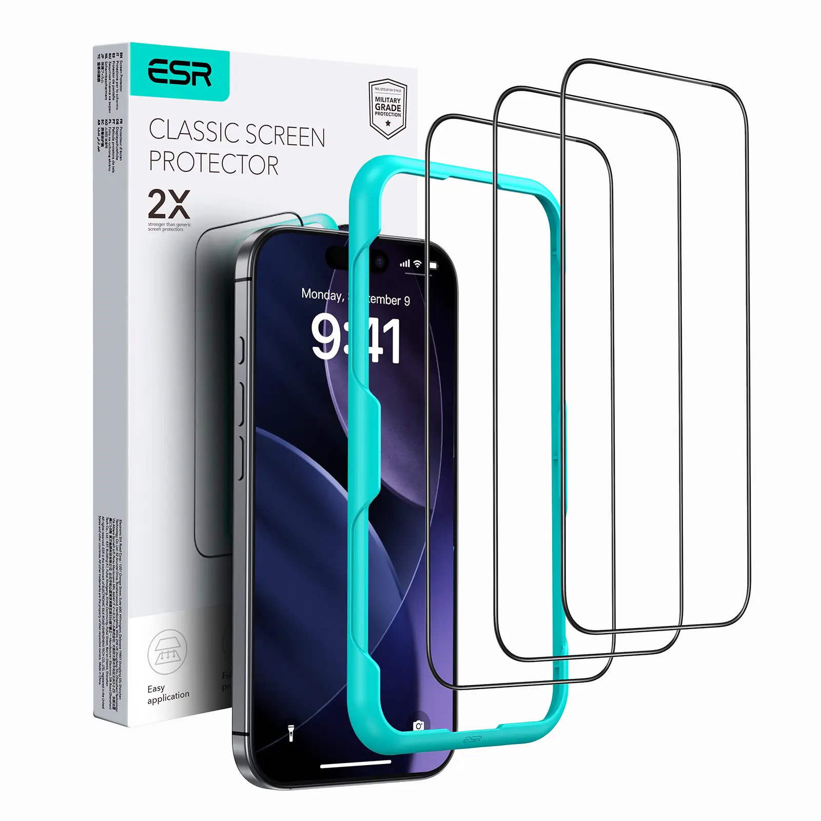 ESR 3 Pack Screen Protector for iPhone 18/17/16/15 Pro Max/Pro/Plus/All Models, 9H Hardness, Military-Grade Shatterproof, Full Coverage Tempered Glass Film, Easy Install Tool, HD Clear, Scratch Resistant, Bubble-Free, Case-Friendly, Anti-Fingerprin