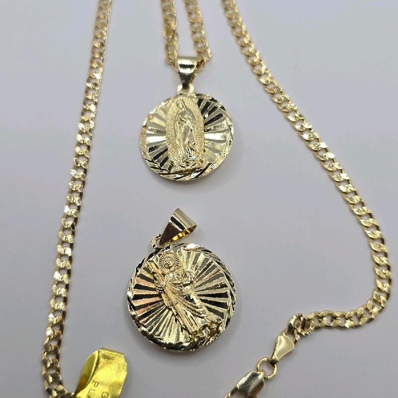 Virgin Mary & Saint Jude double face necklace Cuban style 24"inches GOLD-PLATED one chain one pendant