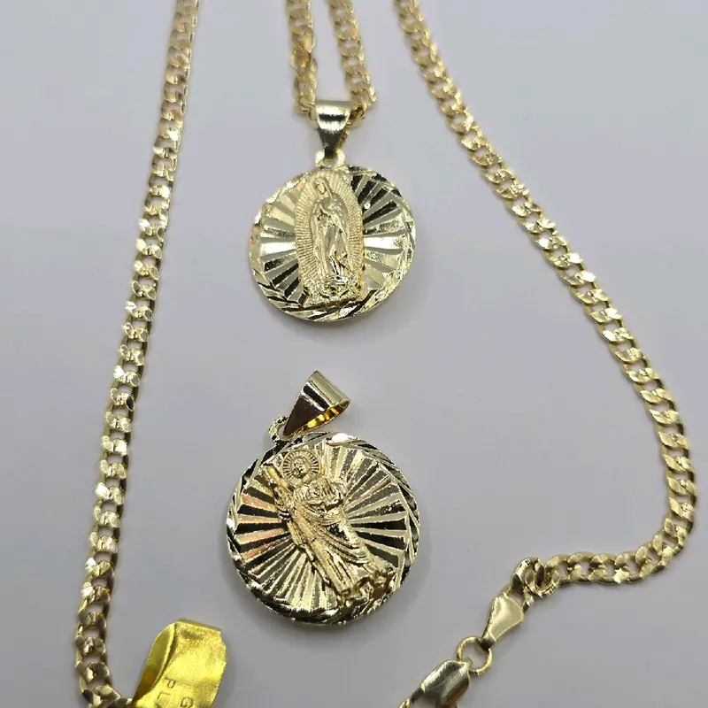 Virgin Mary & Saint Jude double face necklace Cuban style 24"inches GOLD-PLATED one chain one pendant