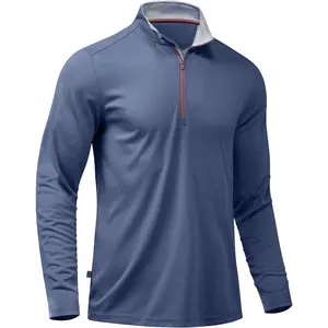 Golf Quarter Zip Pullover for Men Mock Neck Sweatshirt Lightweight Sun Protection Men's Long Sleeve Golf Shirt