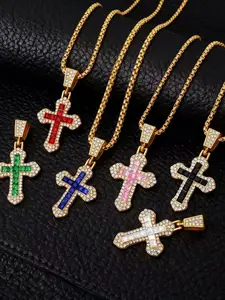 Men's Zinc Alloy Cross Pendant Necklace, Hip Hop Style Jewelry, Unique Accessory, Fashion Statement, Style, Fashionable Accessory