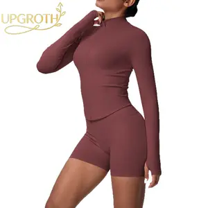 UPGROTH New Stand-Up Collar Seamless Zip-Up Jacket & Quick-Dry Butt-Lifting Three-Quarter Pants Running Fitness Yoga Outfit Set for Active Lifestyles