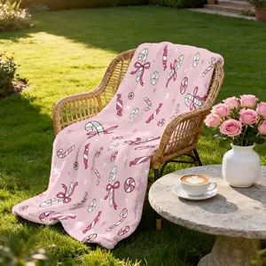1 Christmas-themed flannel blanket candy cane with bow full of Christmas fun. Perfect gift for sofas, beds, camping and travel all year round