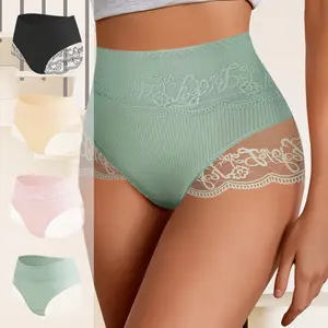 4PCS QUASTI  Lace Hi-Hipster - For Core Control - Comfortable Lace Shapewear Underwear - No Visible Panty Lines Fashionable Underwear