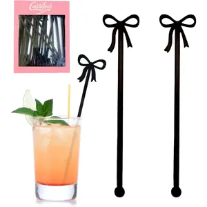 20 pcs Bow Drink Stirrers, Acrylic Drink Stirs for Bow Themed Party Decoration, Coquette Birthday Cocktail Wedding Decorations Party Favors (Black)