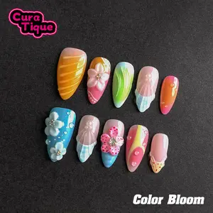 CuraTique | Color Bloom 10PCS Handmade Press On Nails REUSABLE 3D Gel spring/summer 2025 / Prom
