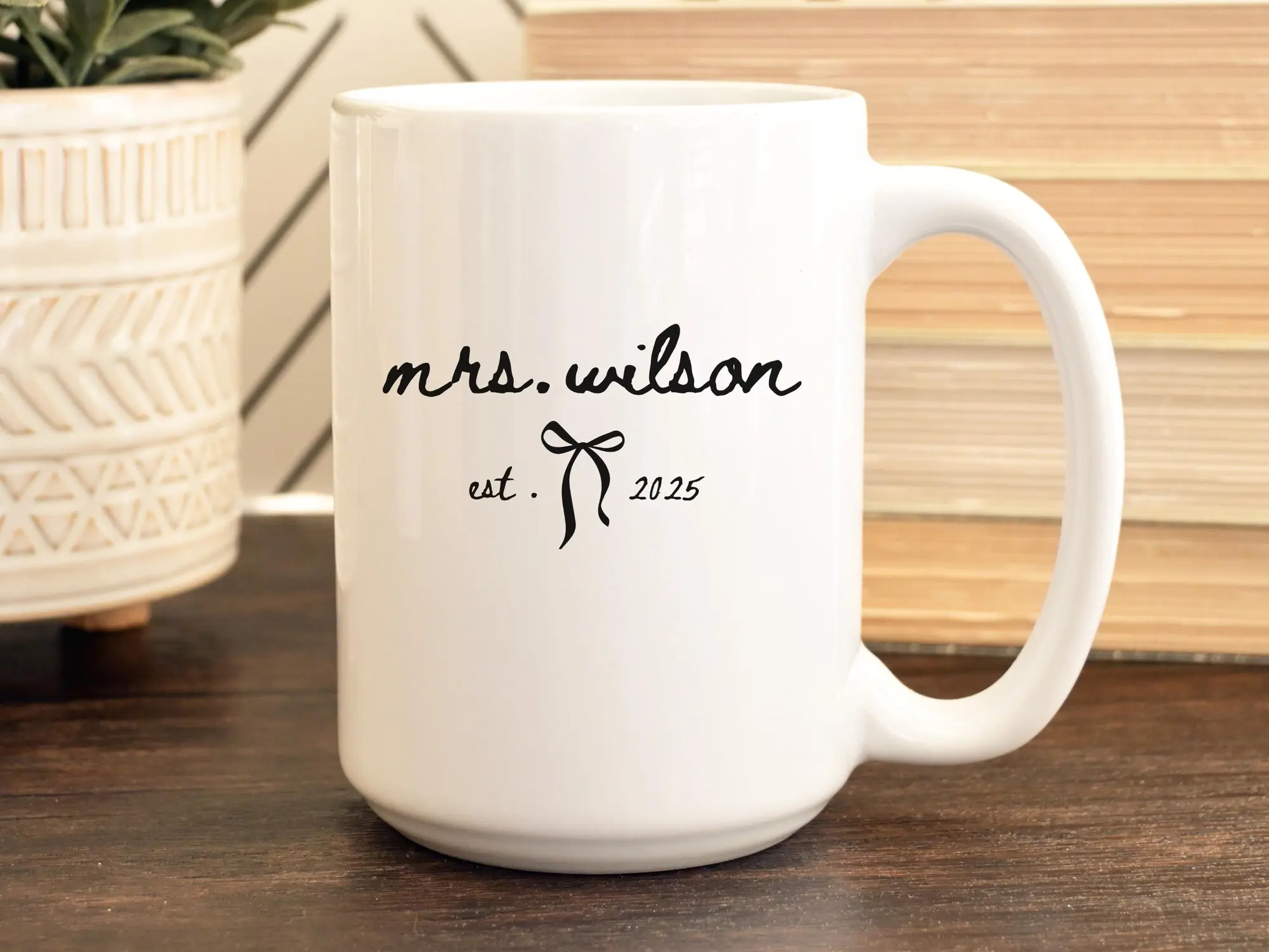 Mrs Mug Personalized Wedding Date Bride to Be Gift Bridal Shower Present Custom Gifts Newly Married Future Bride Minimalist Coffee Cup