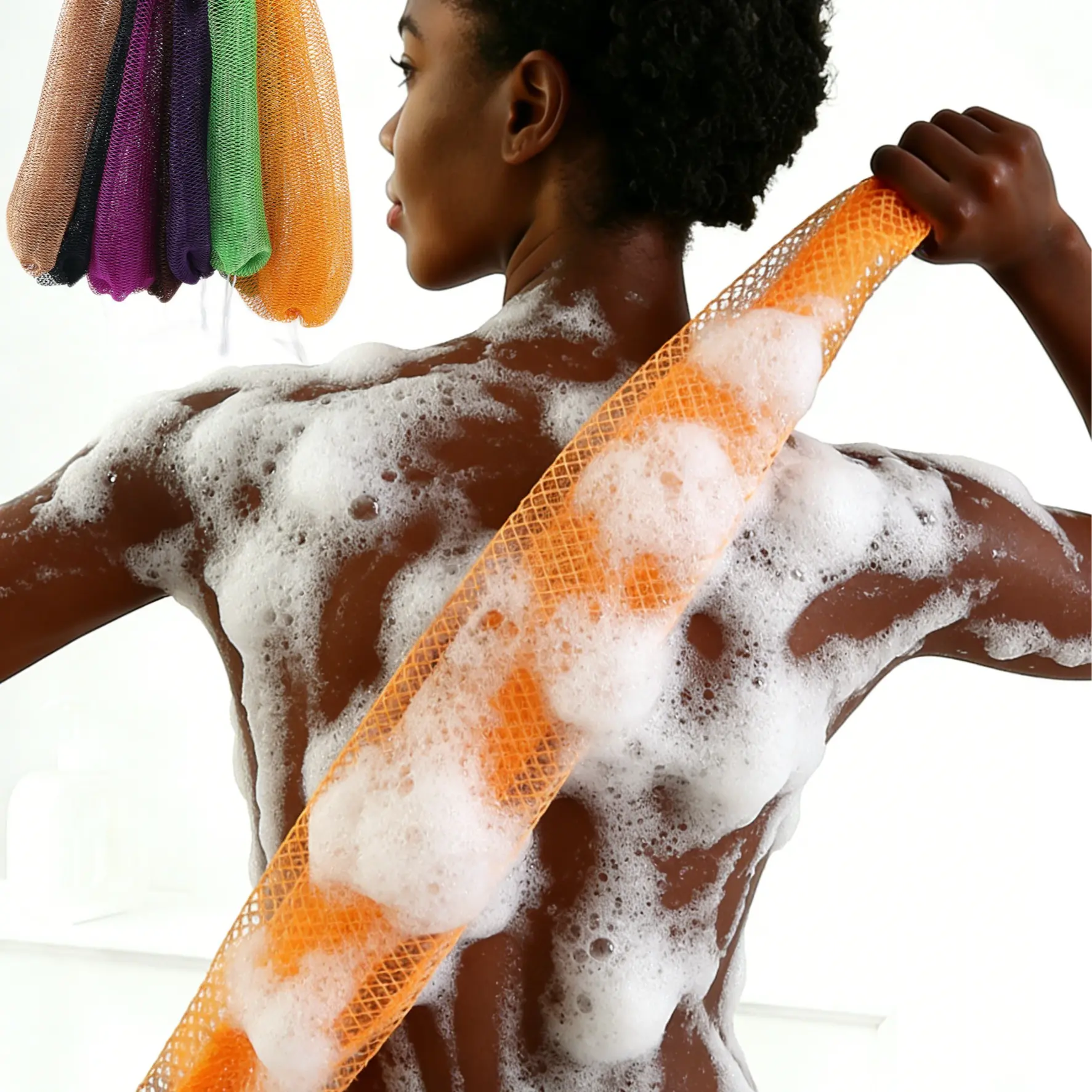African Net Sponge - 40" Long African Exfoliating Net for Body - Deep Exfoliating Back Scrubber for Smooth Glowy Skin - Ethically Sourced Nigeria
