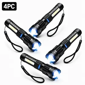 1/2/3/4 Pack Ultra Bright Dual Light Handheld Flashlight, Zoomable Focus Torch with Side LED Light Strip, Portable Pocket Emergency Flashlight for Camping, Fishing, Cycling, Household Repair, Night Walking & Outdoor Activities