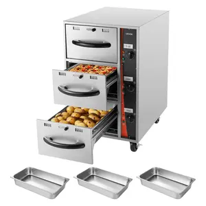 VEVOR Commercial Electric Drawer Warmer, Three-Drawer Stainless Steel Food Warmer, Freestanding Compact Warming Drawer Cabinet, 85F-185F Wide Temperature Range, for Restaurant, Hotel Buffet Bakery