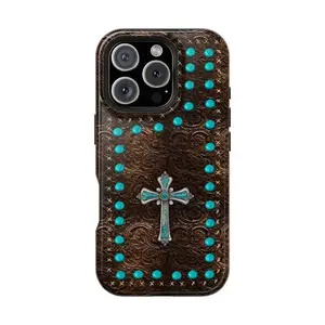 Faith Cross Phone Case (print) – Durable Western Christian Cover, Artistic Turquoise Design, Magnetic iPhone 17 16 15 14 13 12 11