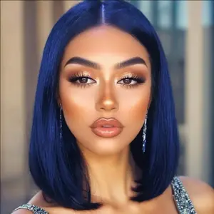 13x4 Blue Bob Wig 180% Transparent Lace Silvery Grey and ASH Blonde Colored Bob Wigs Human Hair Short Bob Wig For Woman