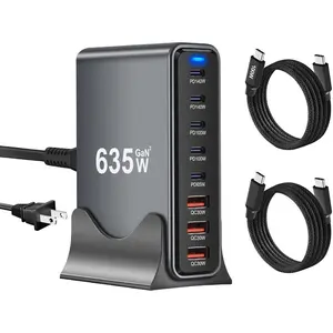 635W GaN Super   Station for Multiple Devices,8 Port USB C Charger Stations for ,iPad,MacBook,Tablet,Android Cell Phone,Type C 200W Desktop Multi-Device  Hub Block