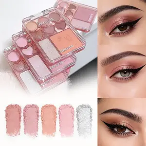 8 Color Sweetheart Blush Glitter Shimmer Eyeshadow Palette, Matte & Shimmer Highlighter, Daily Commute Fake Bare Makeup, Powder Form