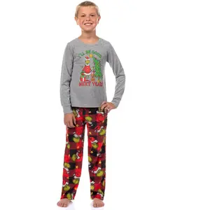 Dr. Seuss The Grinch Kids I'll Be Good Pajamas Buffalo Plaid Sleepwear (L 12) Multicolored