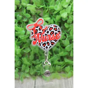 Nurse Leopard Heart with Bow Badge/ID Holder Reel