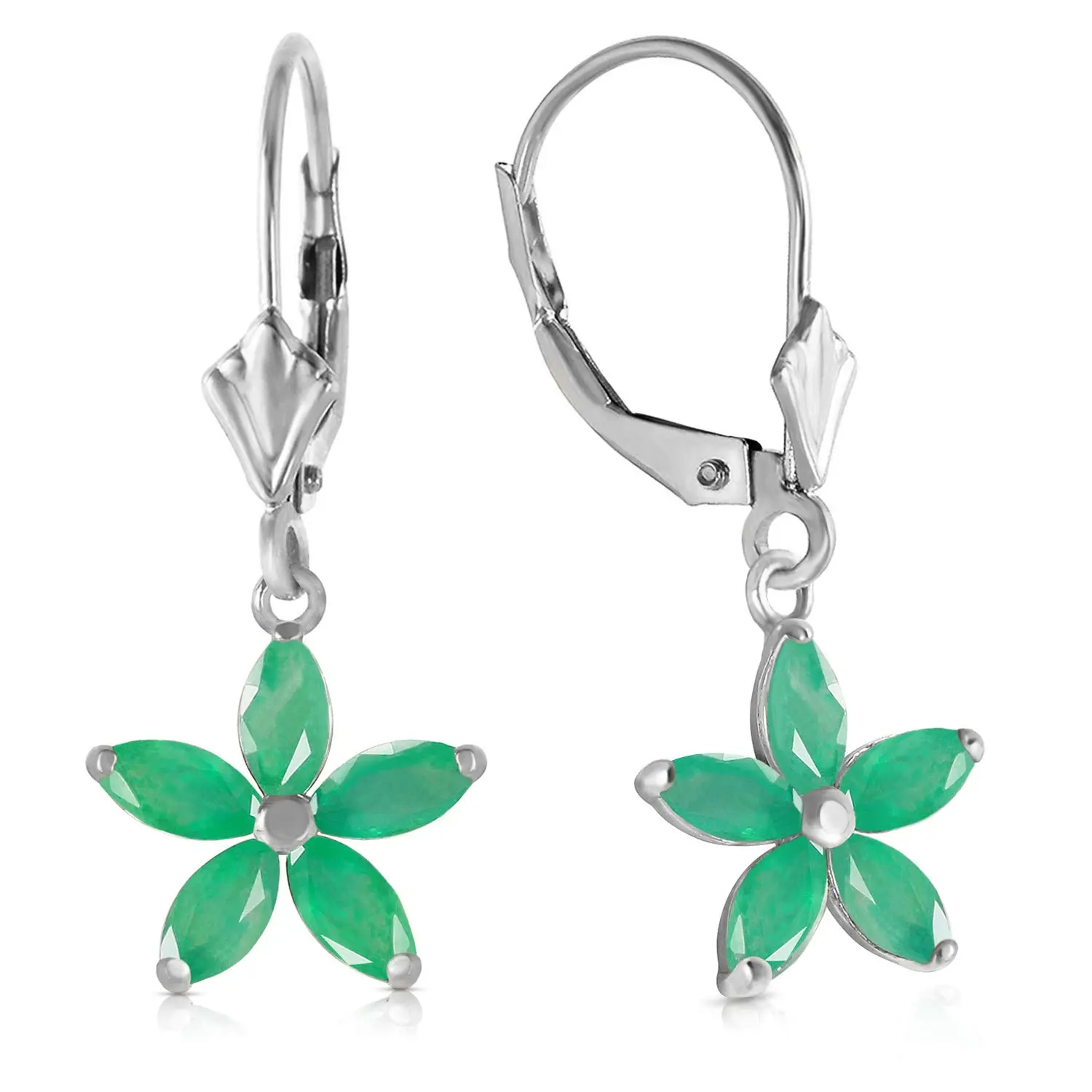 2.8 CTW 14k Solid White Gold Leverback Earrings Natural Emerald
