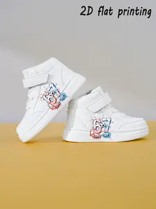 Kids Cartoon Graphic Hook Loop High Top Sneakers - White