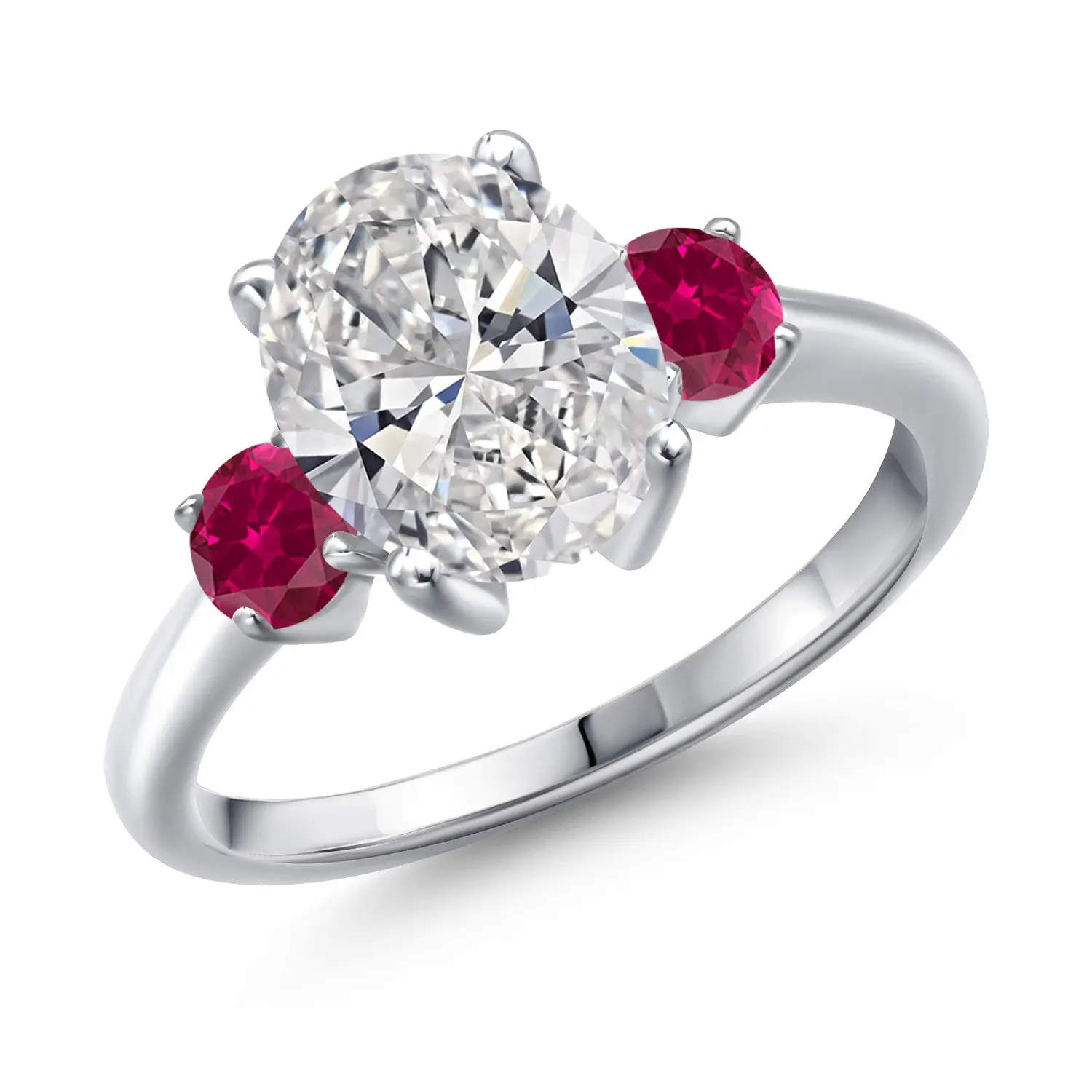 2.50 cttw IGI Certified Lab Grown Diamond and Red Created Ruby 3-Stone Engagement Ring For Women | 925 Sterling Silver | Center 2.00 Ct Diamond | E-F Color | VS1-VS2 Clarity