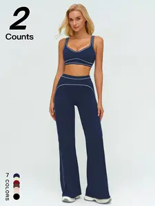Women's Quick-Dry V-Neck Vest Outdoor Yoga Running High-Waisted Long Pants Sportswear Set, Breathable Quick Dry Activewear Sports Clothing for Women, Workout Gym Clothing, Gym Outfits, Fitness Outfit