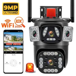 Outdoor Security Camera, Waterproof Wireless Wifi HD Security Camera, 3 Lens Security Camera, 6K 9MP, 10X Zoom, 360 PTZ Outdoor WiFi Camera