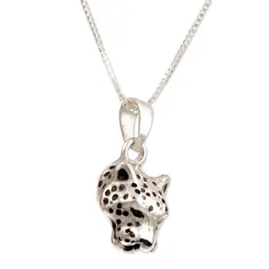 NOVICA Artisan Handmade .925 Sterling Silver Pendant Necklace Jaguar Colombia Animal Themed Painted Modern Wild Cat 'Courage Deity'