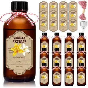 12 Pack  Glass Vanilla Extract Bottles 2 oz with , 12 count Vanilla Extract Labels and Funnel, Glass Boston Vanilla Bottles for Syrup , Jars Glass Bottles for Vanilla Extract