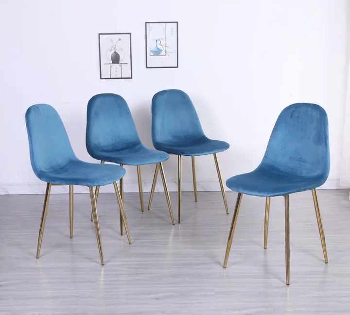 Hessence House Velvet Dining Chair Set of 4, Midcentury Modern Kitchen Chairs, Gold Chrome Legs, Elegant Accent Chairs for Dining Room Living Room