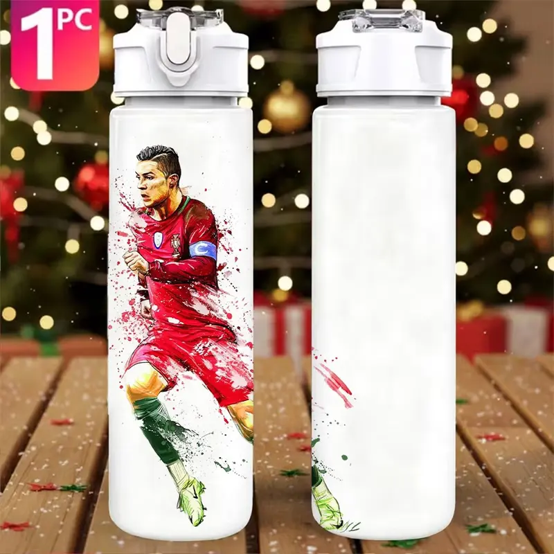 1pc Colorful Splash Soccer Player | Football Player Plastic Sports Water Bottle, Lightweight, Durable, Large Capacity, Reusable for Office, Gym, Outdoor Activities, Yoga, Running, 750ml/25oz