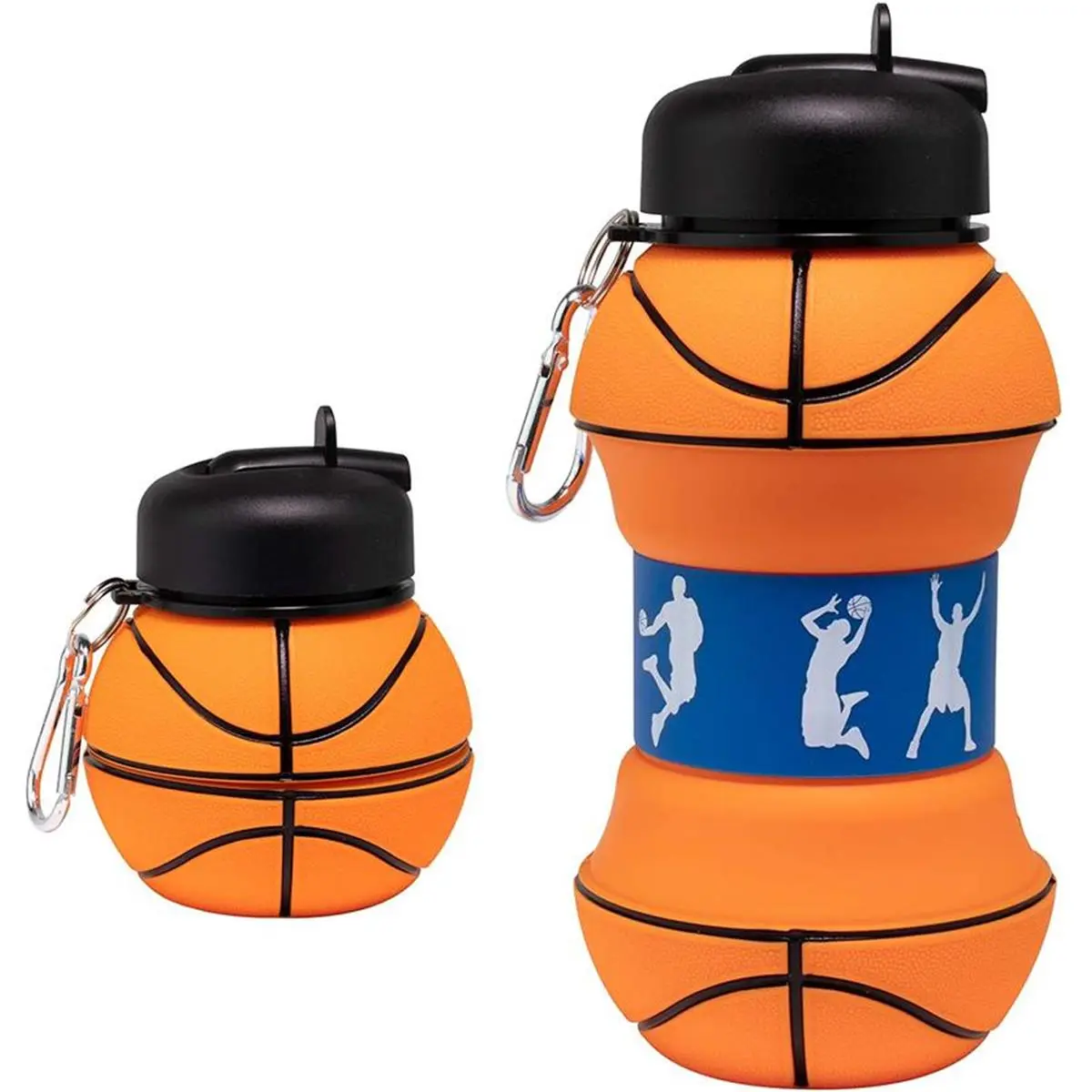 Kids Foldable Water Bottle, 18 oz Basketball-Shaped Silicone Design, BPA-Free with Hands-Free Clip for School & Sports, Back To School Haul, Hands Free Bottle