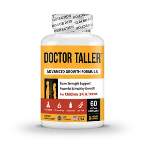 Doctor Taller, Advanced Bone Growth Formula For Ages 8+, Support Overall Development with Calcium, Zinc, Vitamins D3 K2, 60 Vegan Capsules