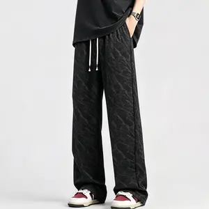 Men’s jacquard pants with hidden patterns, straight cut, drawstring elastic waistband, loose fit for comfort and breathability; simple and versatile, suitable for everyday commuting and street casual wear. Menswear Personalized Stylish Trouser Trouser