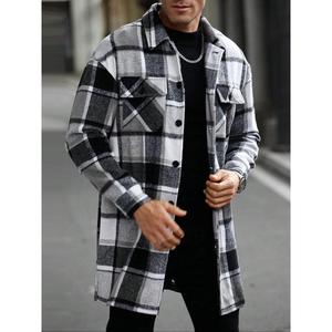 KZZ Men's Classic Plaid Long Sleeve Trench Coat - Buttoned Lapel, Lightweight Fabric, Loose Fit, Front Button Pockets, Casual Menswear Tops Clothes for Spring & Autumn