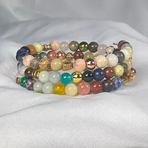 Multi-Stone Crystal Wrap Bracelet with Peach Moonstone & Opalite Assorted Beads in Various Colors Lightweight Design for Everyday Wear Youth Friendly Memory Wire Comfortable Fit