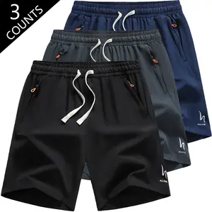 3-Pack Boys’ Trendy Solid Color Quick-Dry Shorts – Zipper Pockets + Elastic Drawstring Waistband, Easy On/Off for Kids, Lightweight Sports Shorts Suitable for Boys’ Outdoor Activities