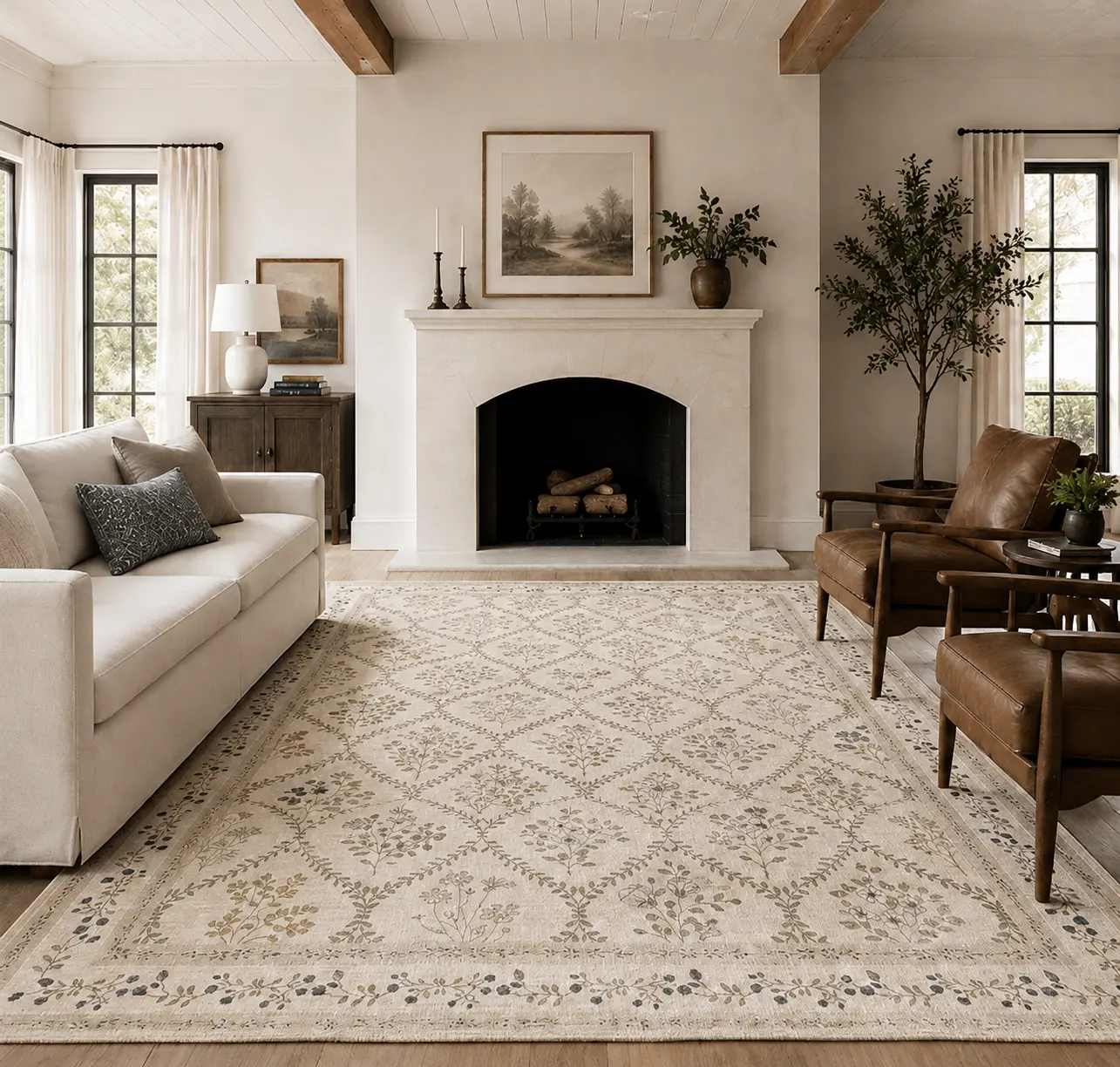 YIHOUSE Neutral Vintage Washable Area Rug, Moroccan Diamond Botanical Floral Large Rug for Living Room Bedroom Kitchen, Waterproof Stain Resistant Soft Skin‑Friendly, Pet Friendly, Multiple Color Options Decorative,rugs for room men, carpet, cool rugs