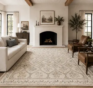 YIHOUSE Neutral Vintage Washable Area Rug, Moroccan Diamond Botanical Floral Large Rug for Living Room Bedroom Kitchen, Waterproof Stain Resistant Soft Skin‑Friendly, Pet Friendly, Multiple Color Options Decorative,rugs for room men, carpet, cool rugs
