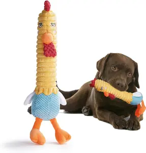 Nocciola 2 in 1 Chicken Lives Twice Dog Toy, Cute Stuffed Toys with Large Durable Rubber Squeaky Core, Chew Teething Toy for Aggressive Chewers