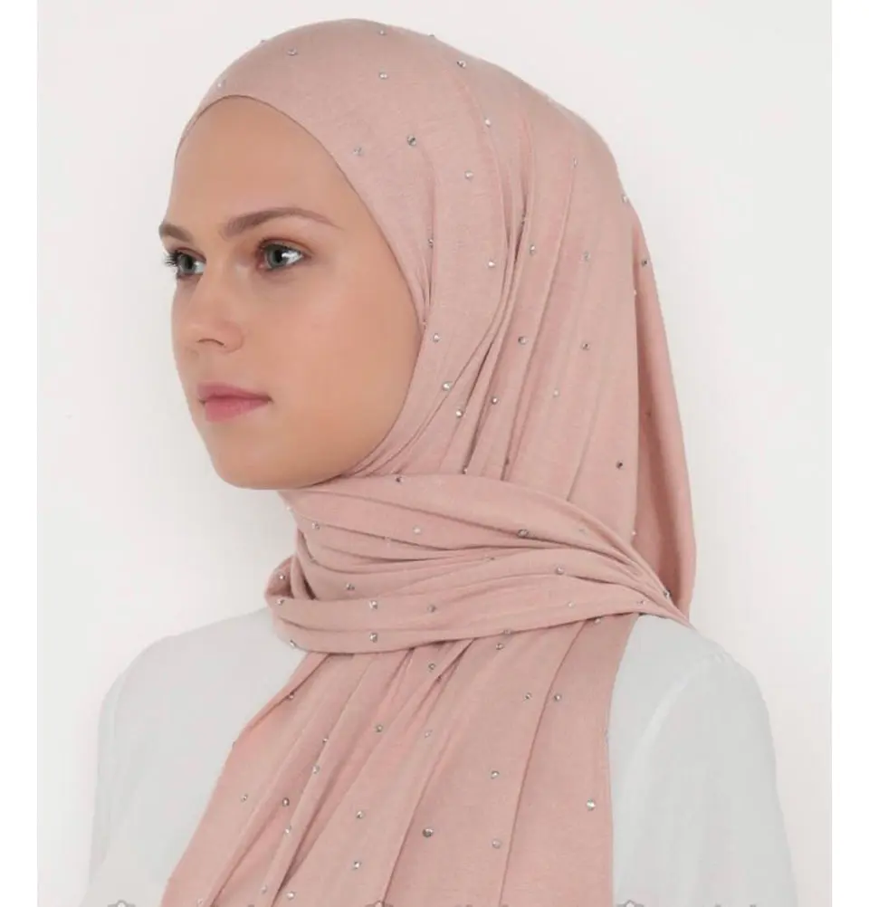 Rhinestone Droplets Soft Jersey Hijab Shawl - Pink