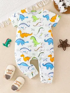 Baby Boys Summer Dinosaur Print Onesie, Soft Fabric, Open-Split Design, Easy Wear & Remove, Casual Daily Use for Infants, Baby Boy Clothes