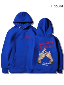 Men's Street Style, Real Hasta La Muerte Graphic Design, Loose Fit Casual Wear, Fall & Winter Fashion, Comfortable Daily, Graphic Print Hoodie