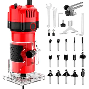 Router, 800W  Routers for Woodworking, 6.5Amp 1.25HP Hand  Router Tool, 30000R/MIN Compact  Trimmer with 15 1/4" Router Bit Set, Red