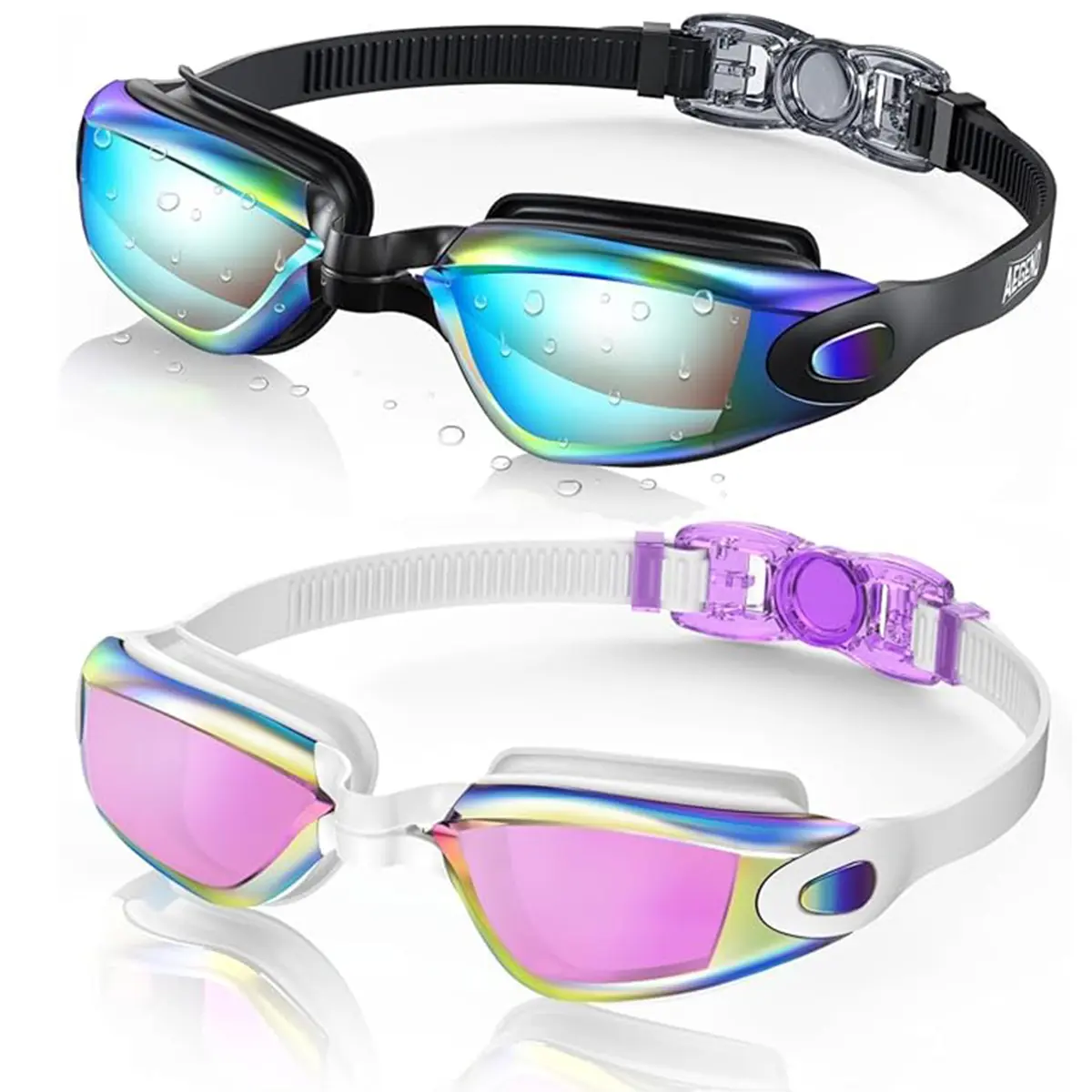Aegend Adult 2-Pack Wide-Angle Mirrored Swim Glasses, Anti-Fog UV Swimming Goggles, No-Leak Full Protection Unisex Sports Eyewear for Men & Women,summerwins