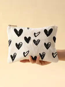 Heart Pattern Plaid Makeup Bag, Lightweight Zipper Lined Cosmetic Pouch, Multifunctional Organizer for Toiletries & Accessories, Valentine's Day Gift, Travel Cosmetic Bags